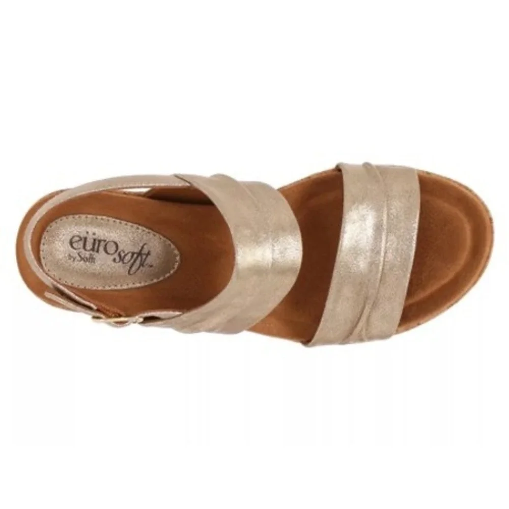 Eurosoft Kahley Metallic Gold‎ Wedge Sandals Womens 11M ES0041003 Cork Platform